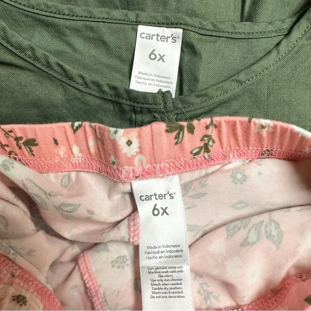 Carters Olive Green & Pink Floral Button Down Top & Leggings Set Girls Size 6X